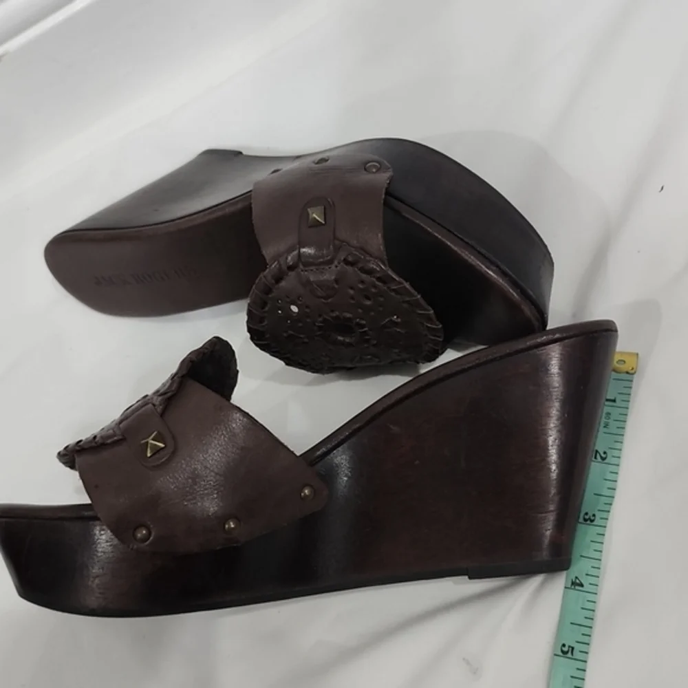 Jack Roger Brown Leather Wood Wedge Sandals Size‎ 9M